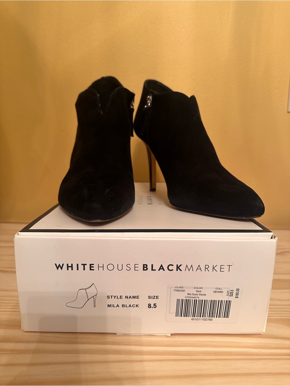 White House Black Market Black Suede Pointed Ankle Booties